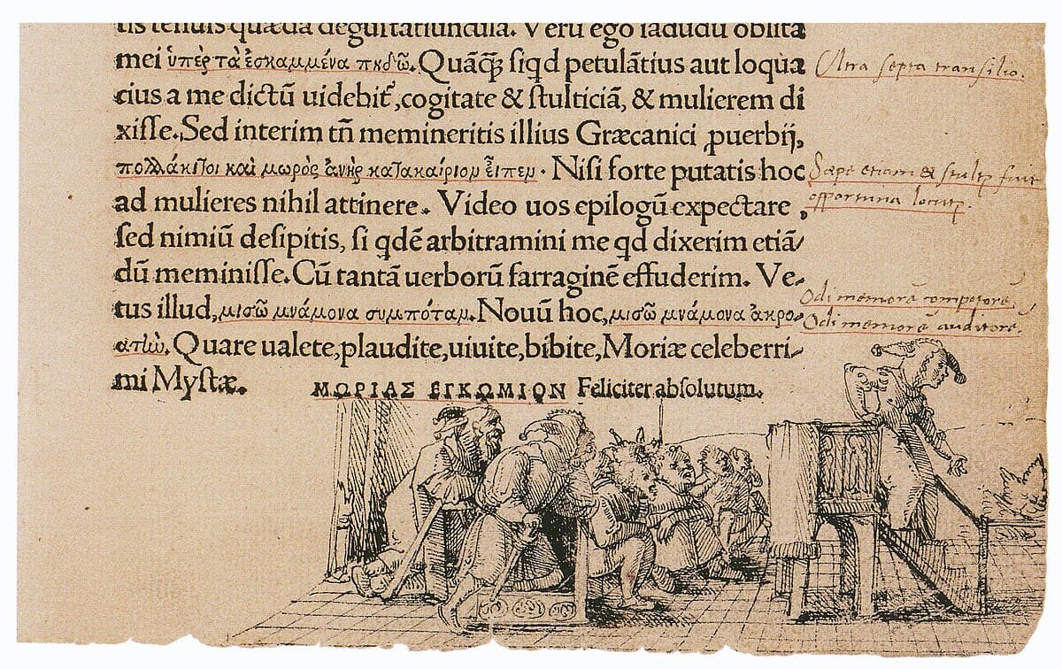 Marginal illustration for Erasmus 'In praise of Folly' by Hans Holbein the Younger