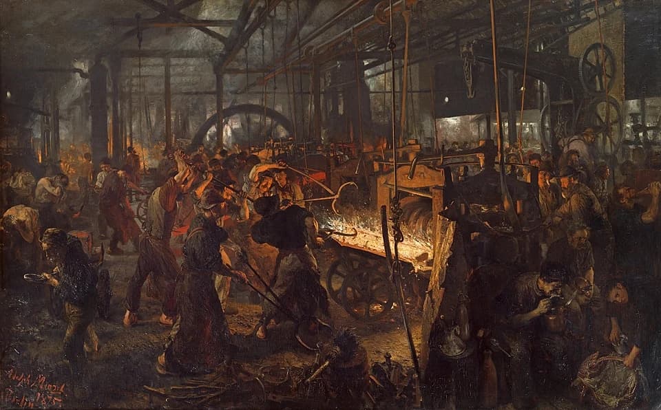 The Iron Rolling Mill by Adolph Menzel (1875), Oil on canvas at Alte Nationalgalerie