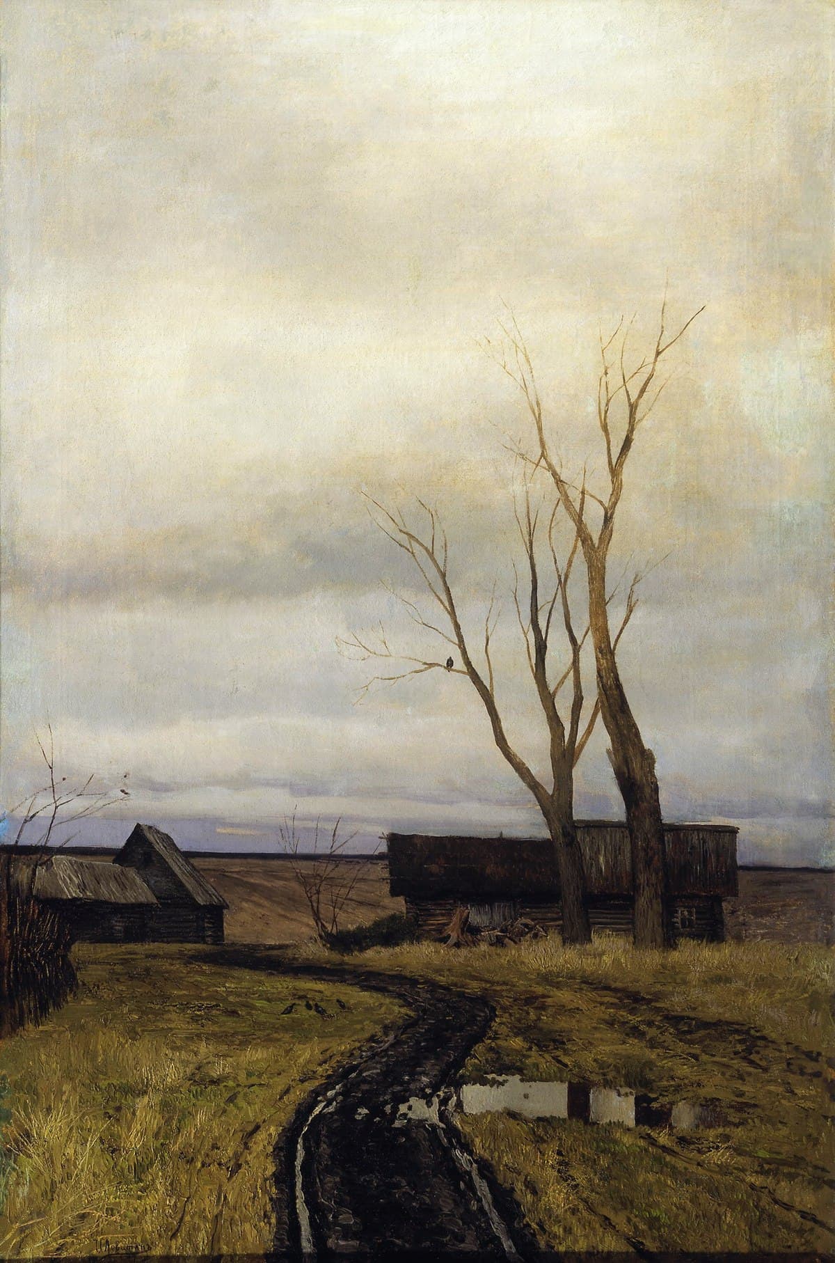 Autumn. Road in a Village. by Isaac Levitan