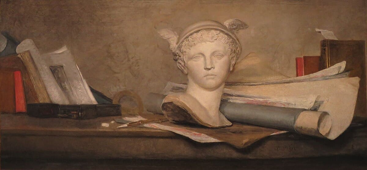Attributes of the Arts with a Bust of Mercury by Jean-Baptiste-Siméon Chardin at Pushkin Museum