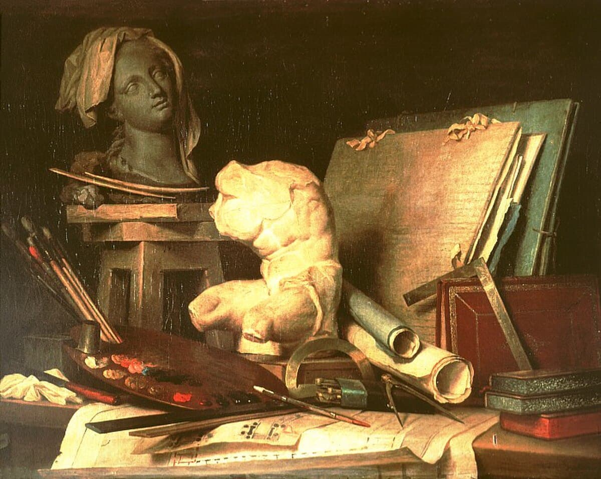The Attributes of Painting and Sculpture by Jean-Baptiste-Siméon Chardin at Private Collection