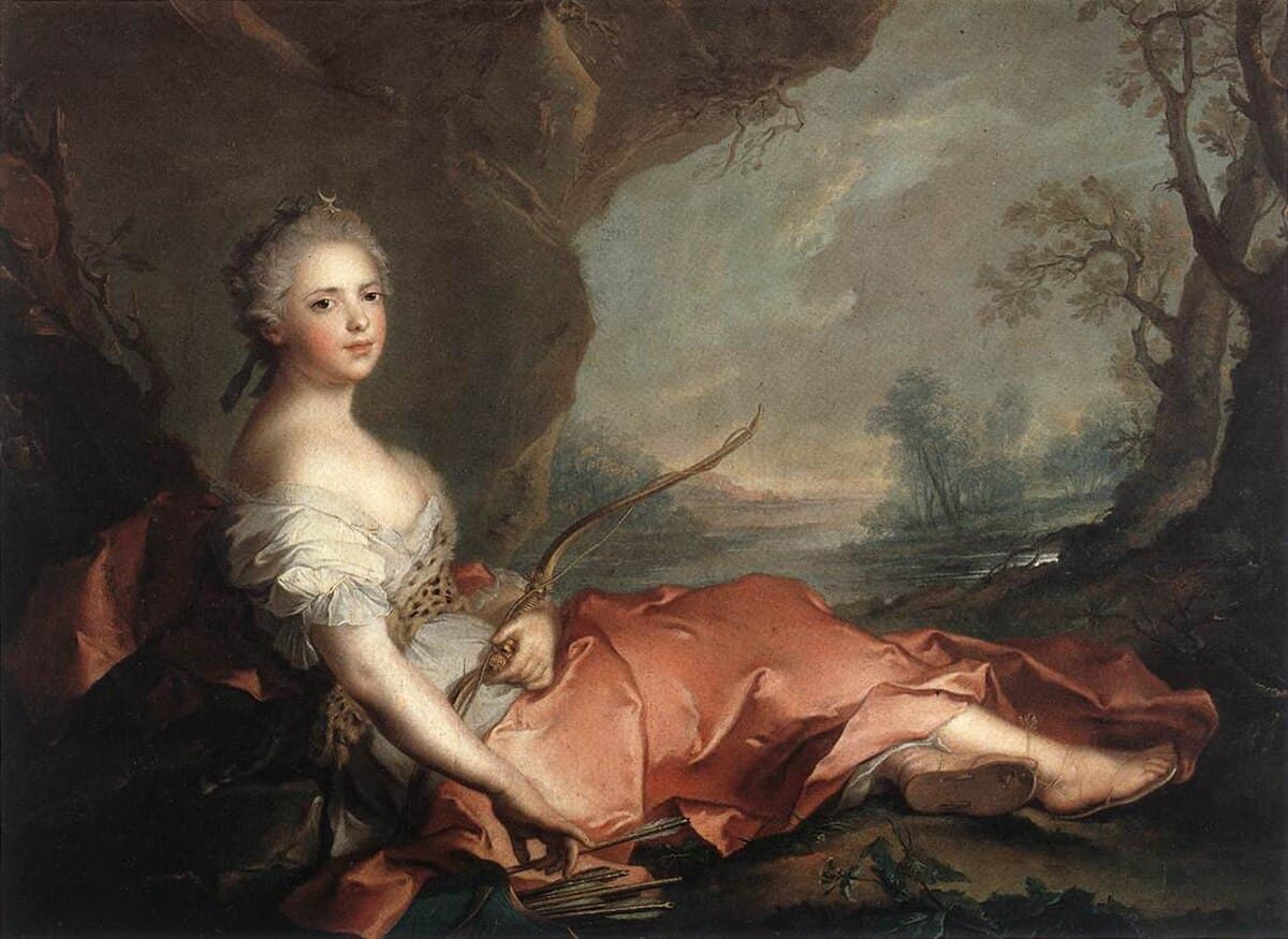 Portrait of Mary Adelaide of France as Diana by Jean-Marc Nattier at Palazzo Pitti
