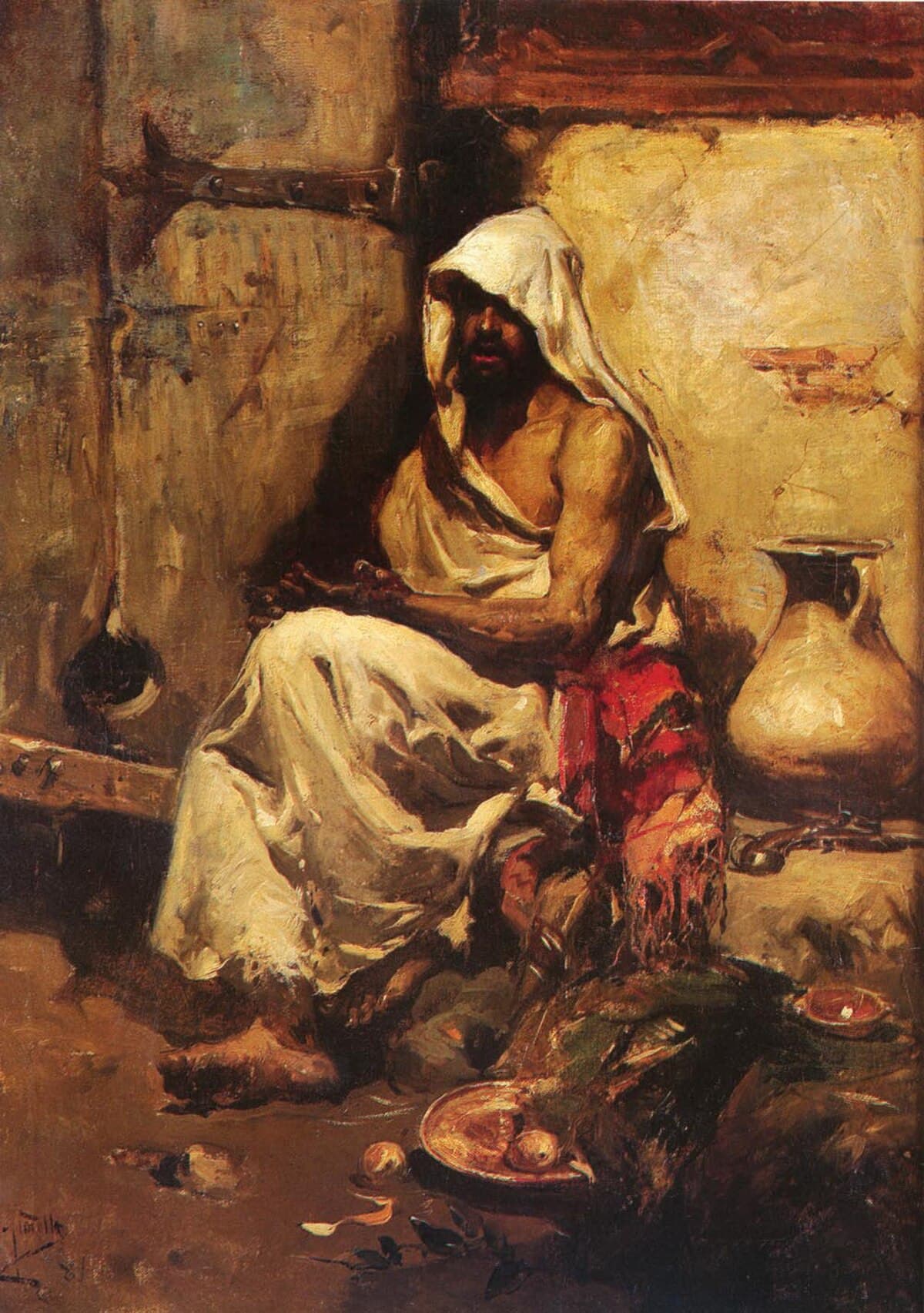 An Arab Examining a Pistol by Joaquín Sorolla at Private Collection