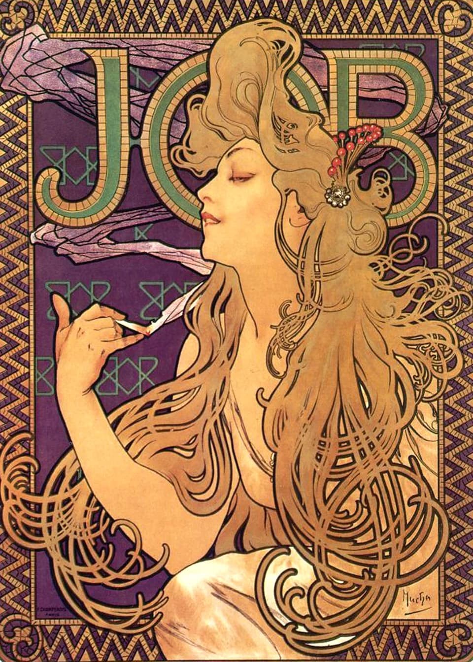Job Cigarettes by Alphonse Mucha (1896), Color lithograph at Private Collection