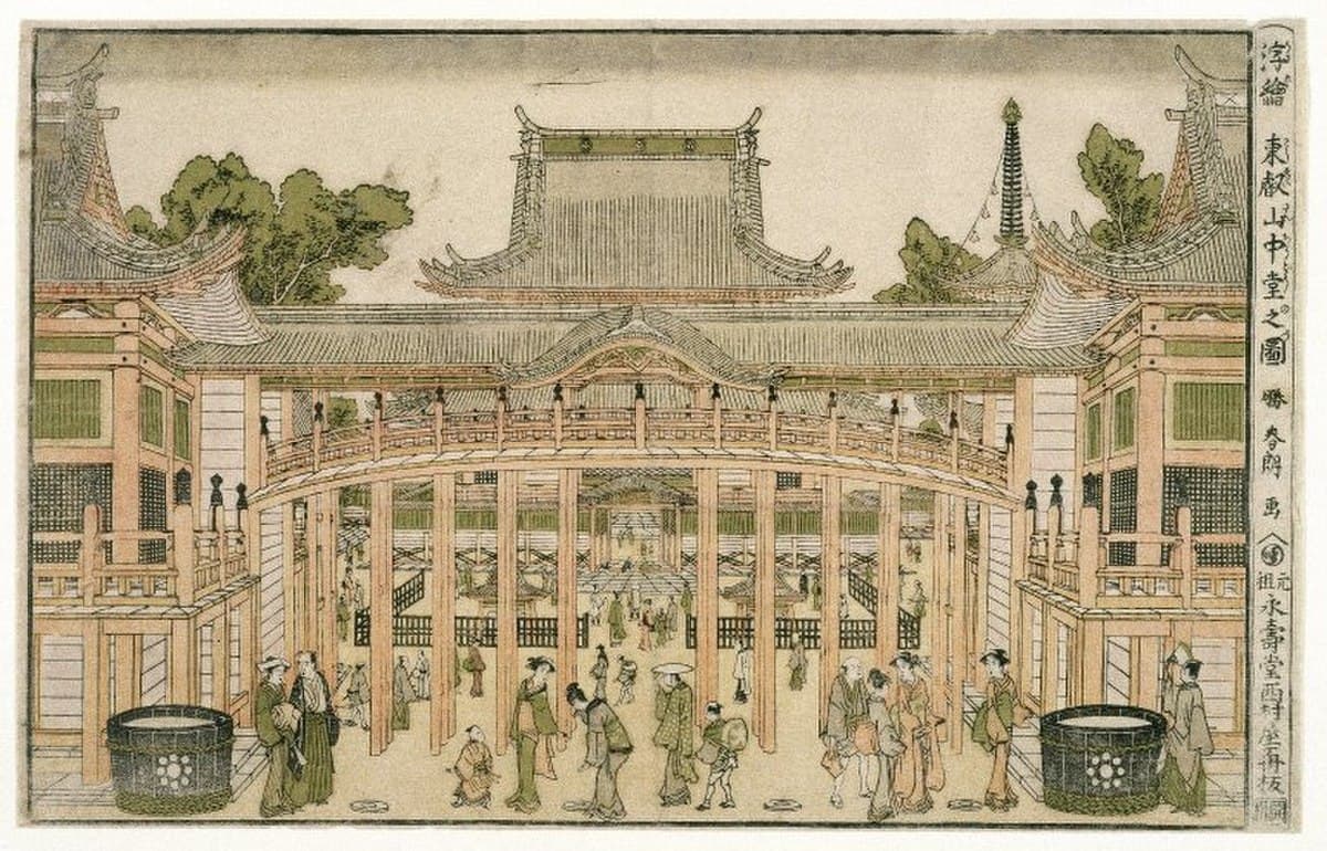 Inside the Courtyard of the Toeizan Temple at Ueno by Katsushika Hokusai