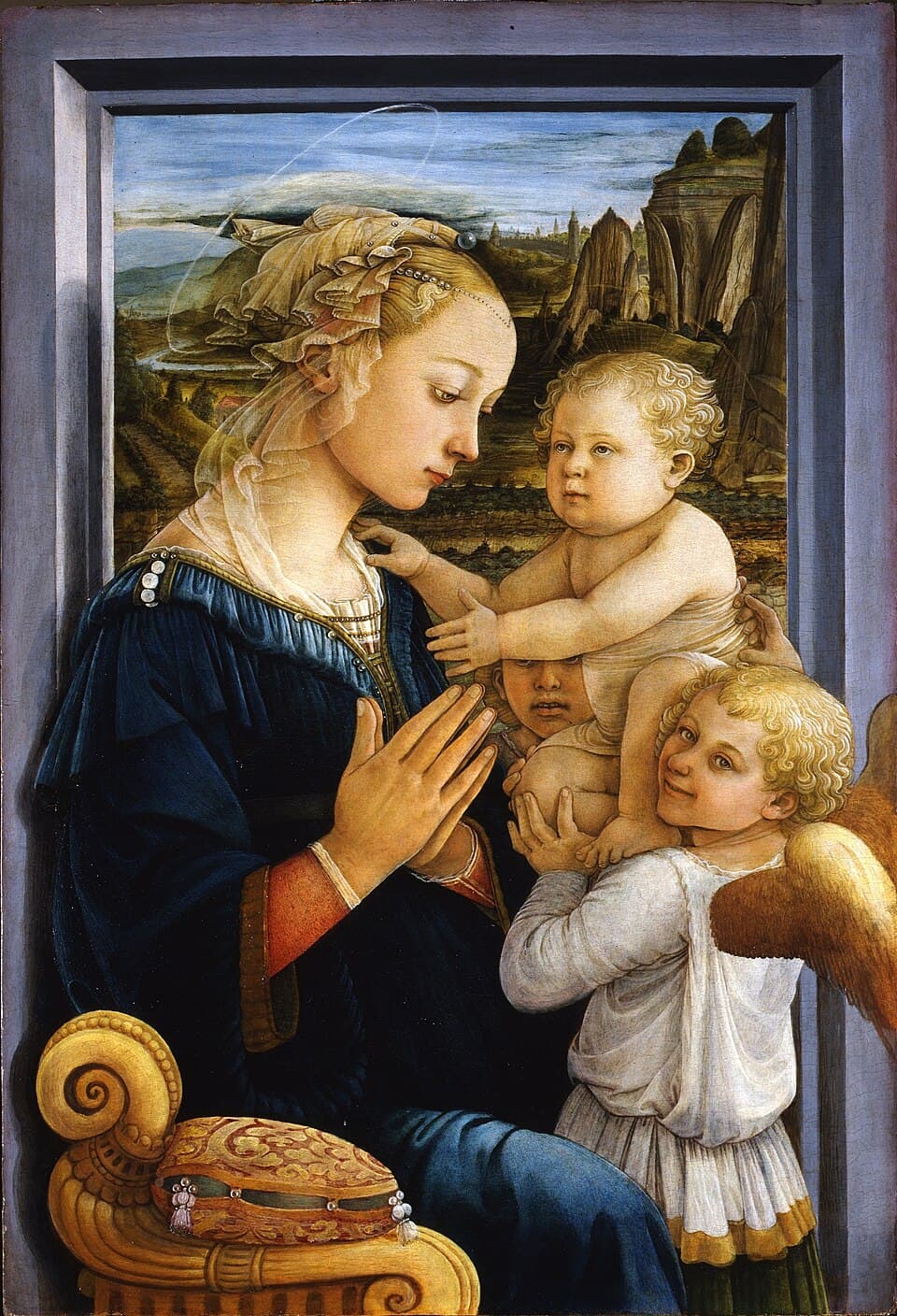 Madonna with Child and Two Angels by Filippo Lippi (1465), Tempera on panel at Uffizi Gallery, Florence