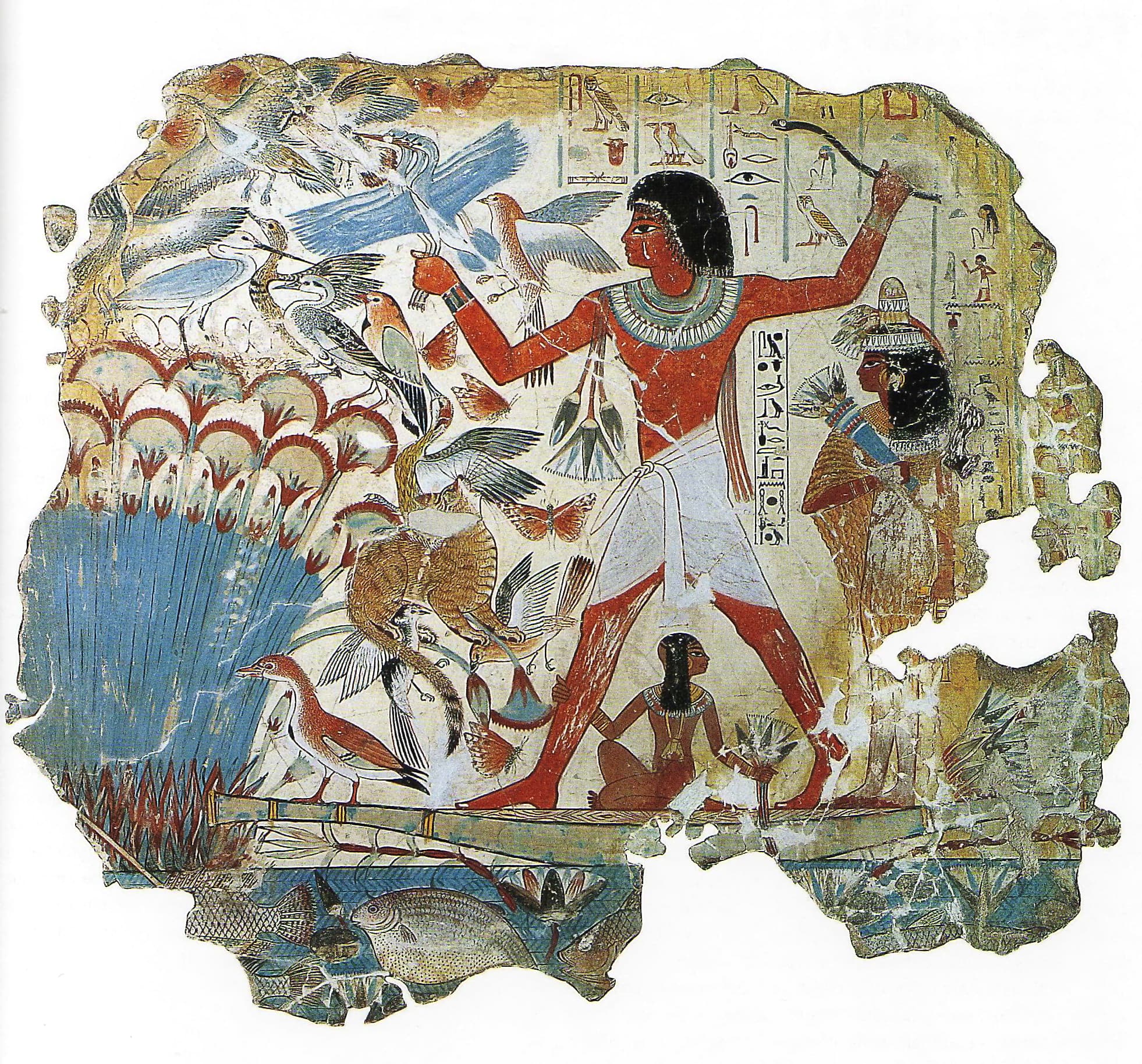 Nebamun Hunting in the Marshes by Ancient Egyptian (Unknown) (-1350), Painted plaster at British Museum
