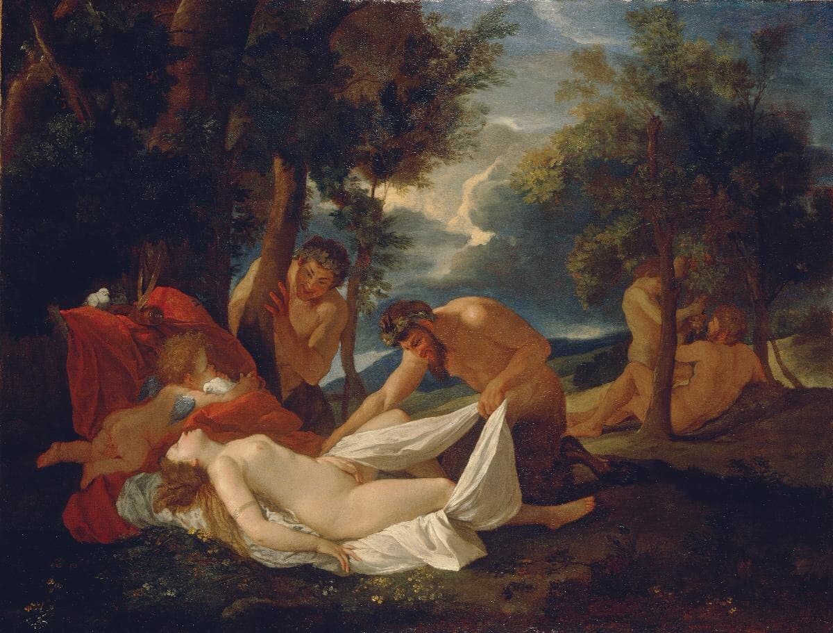Sleeping Venus, surprised by Satyr by Nicolas Poussin