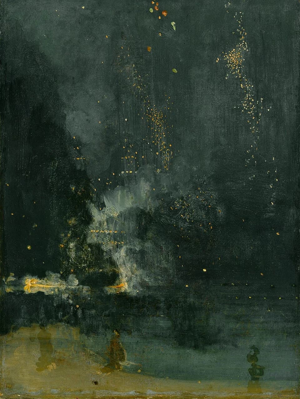 Nocturne in Black and Gold: The Falling Rocket by James Abbott McNeill Whistler (1875), Oil on panel at Detroit Institute of Arts