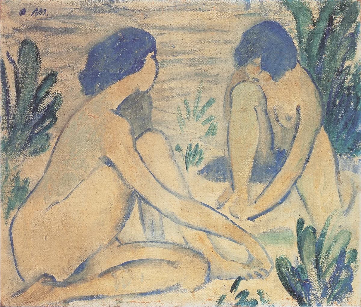 Blaue Badende by Otto Mueller at Private Collection