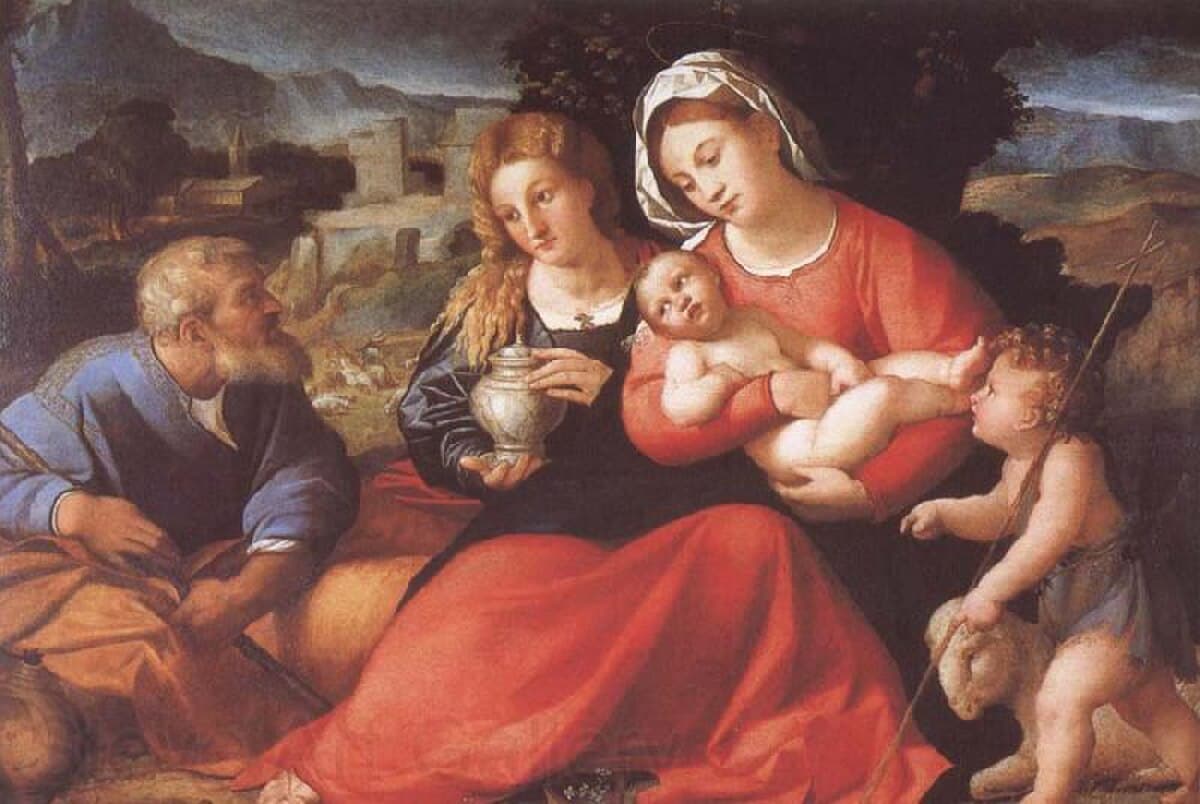 The Holy Family with Mary Magdalene and the infant saint John by Palma Vecchio