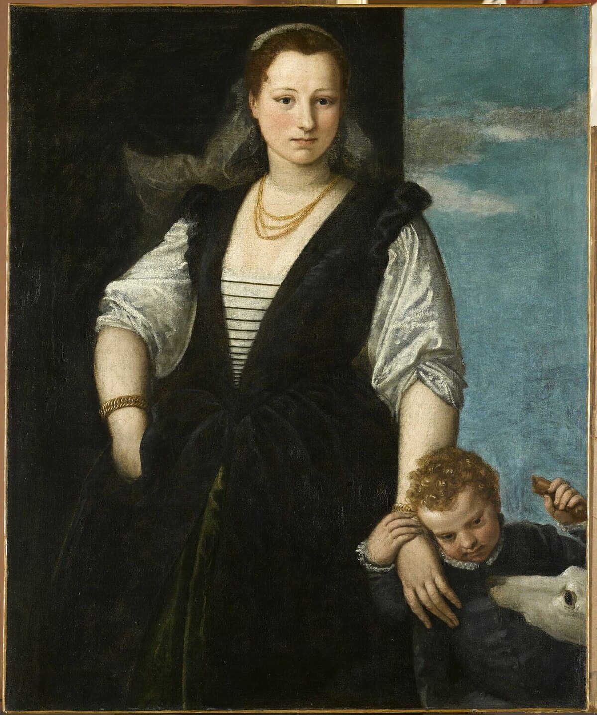 Portrait of woman with a child and a dog by Paolo Veronese