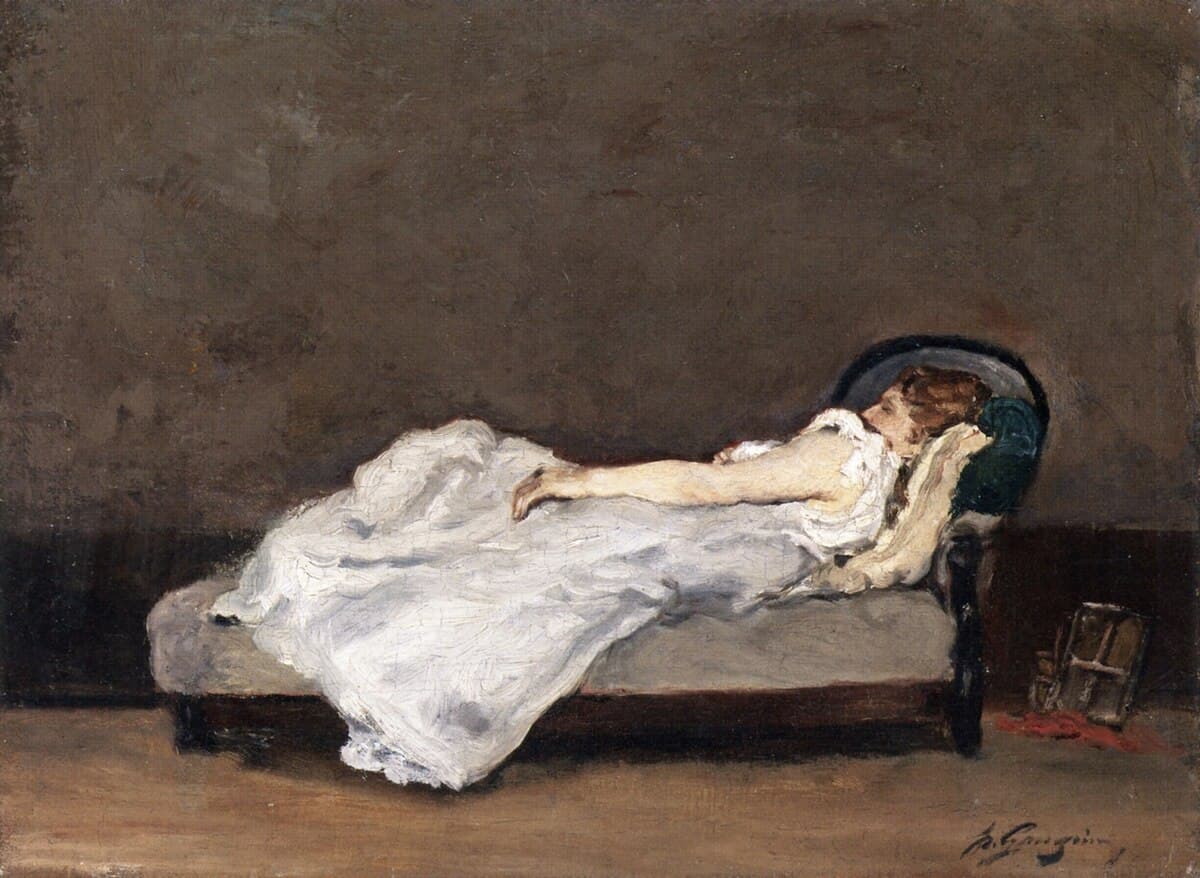 Mette asleep on a sofa by Paul Gauguin