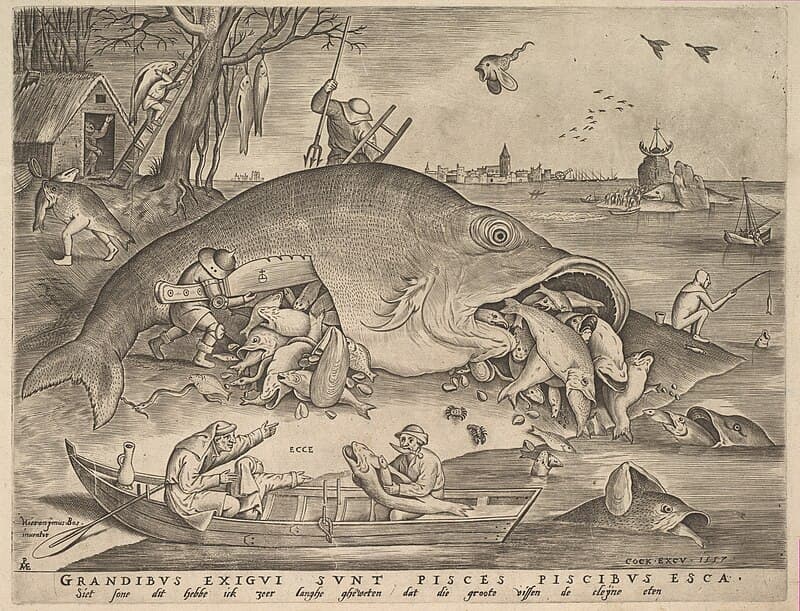 Big fishes eat small fishes by Pieter Bruegel the Elder at Albertina, Vienna