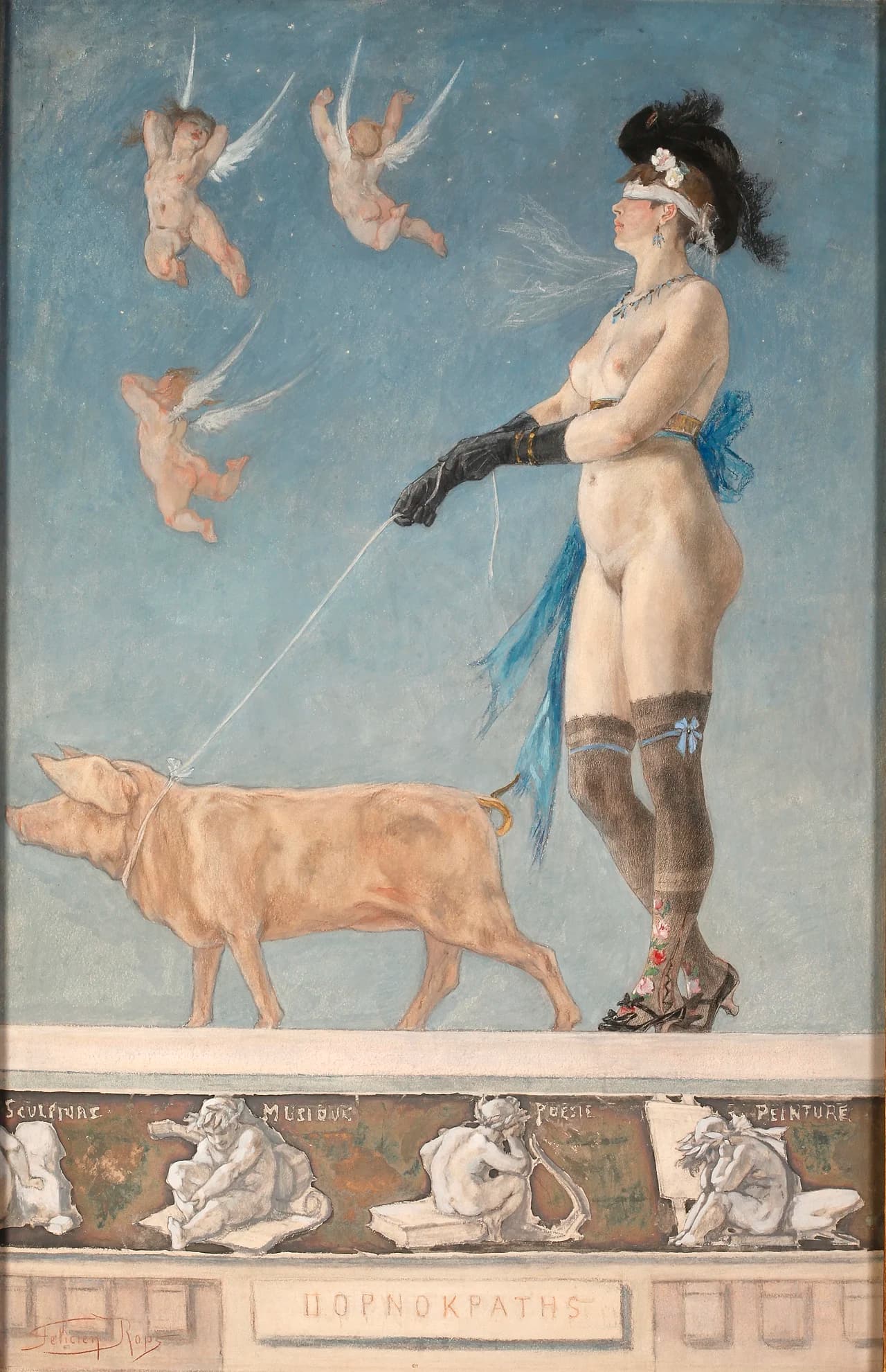 Pornokrates by Félicien Rops (1878), Watercolor and pastel on paper at Musée Félicien Rops
