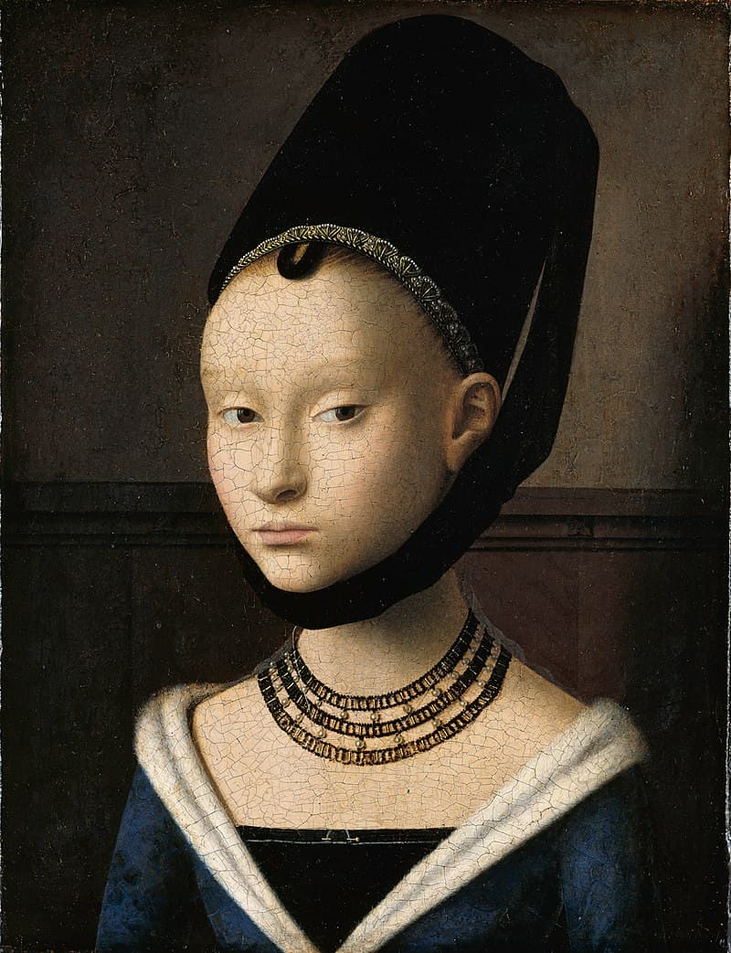 Portrait of a Young Girl by Petrus Christus (1470), Oil on oak panel at Gemäldegalerie, Berlin