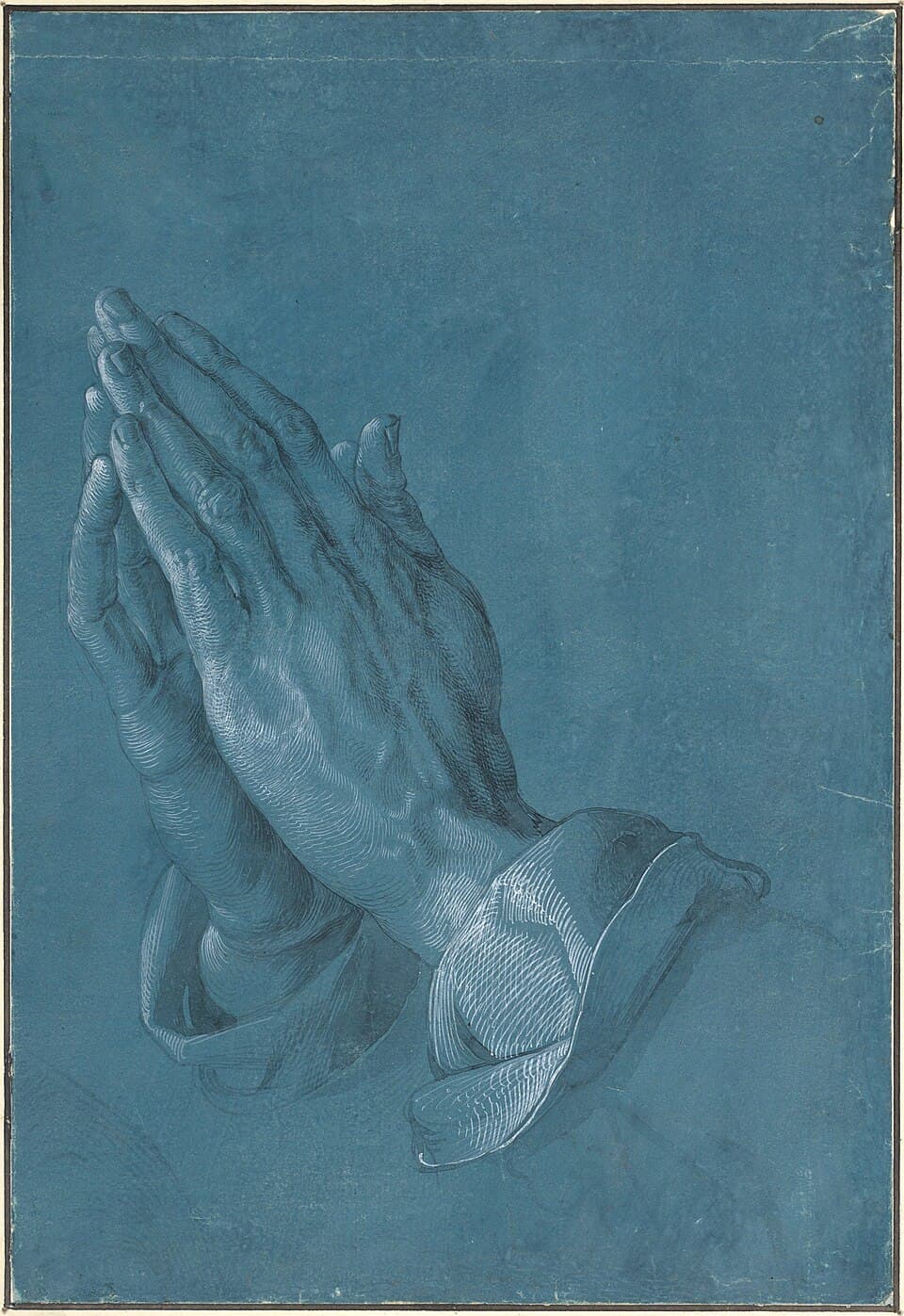 Praying Hands by Albrecht Dürer (1508), Pen and ink on blue-tinted paper at Albertina