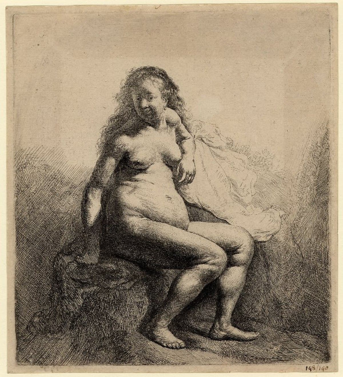 A Seated Female Nude by Rembrandt van Rijn