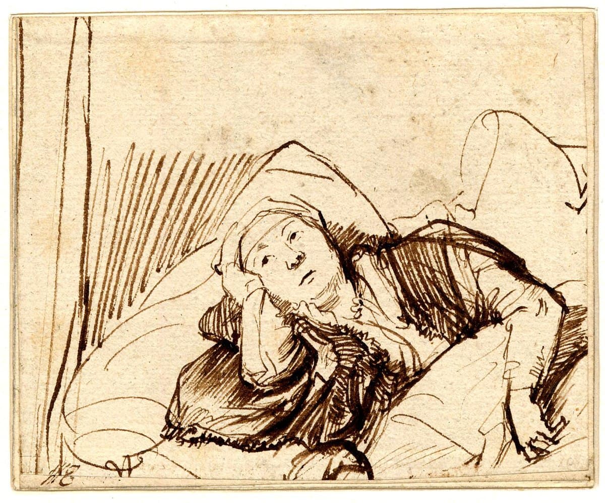 A Woman Lying on a Bed by Rembrandt van Rijn
