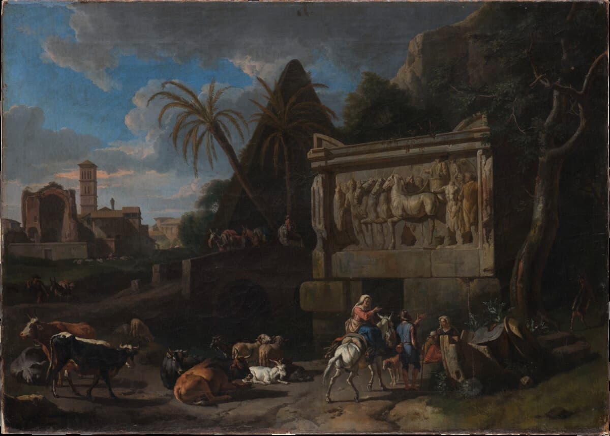 An Arched Landscape with a Flock of Sheep by Rembrandt van Rijn