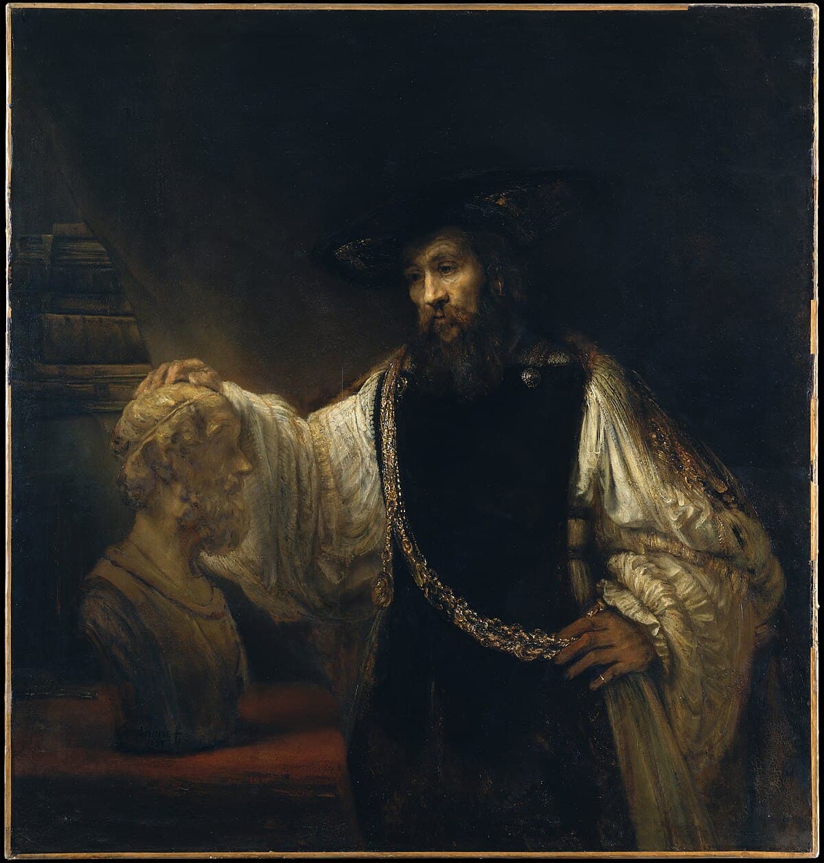 Aristotle with a Bust of Homer (Aristotle Contemplating a Bust of Homer) by Rembrandt van Rijn
