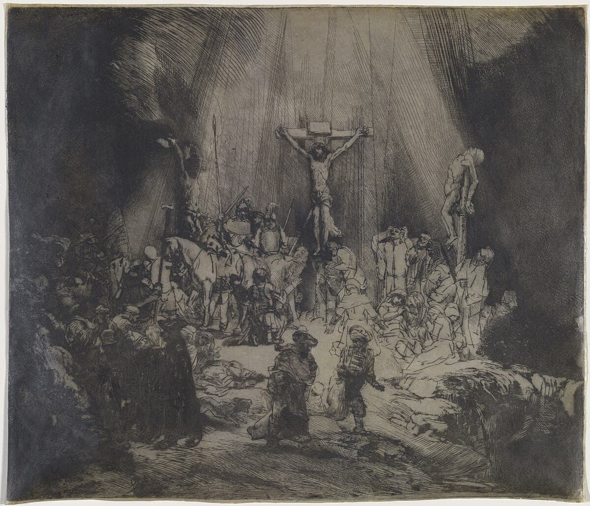Christ crucified between the two thieves (Three crosses) by Rembrandt van Rijn at Kemper Art Museum
