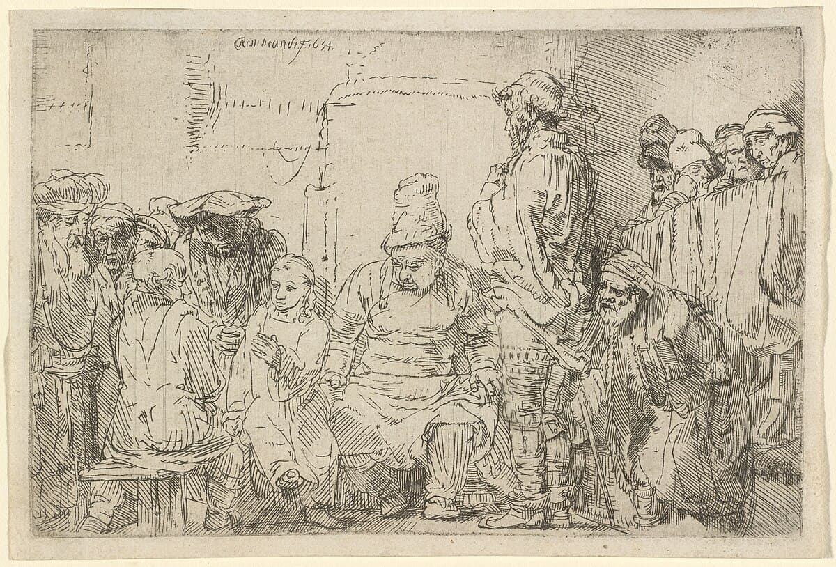 Christ seated disputing with the doctors by Rembrandt van Rijn