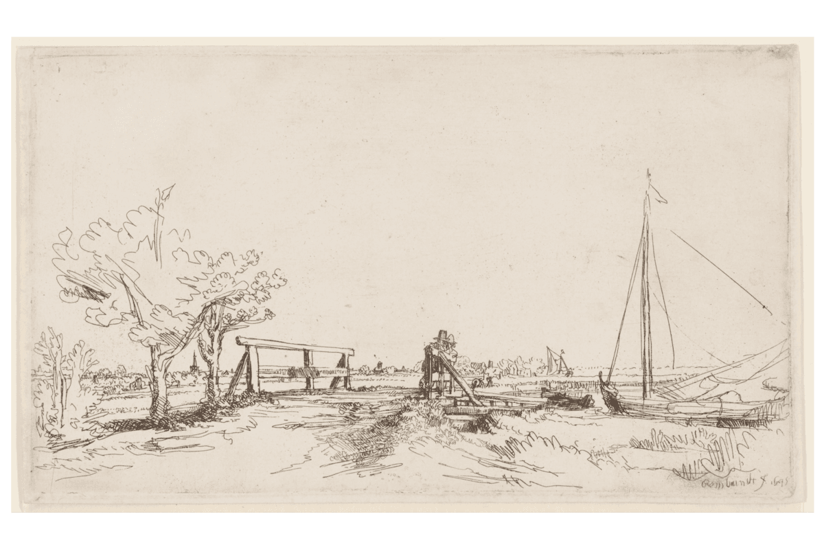 Landscape with a Man Sketching a Scene by Rembrandt van Rijn