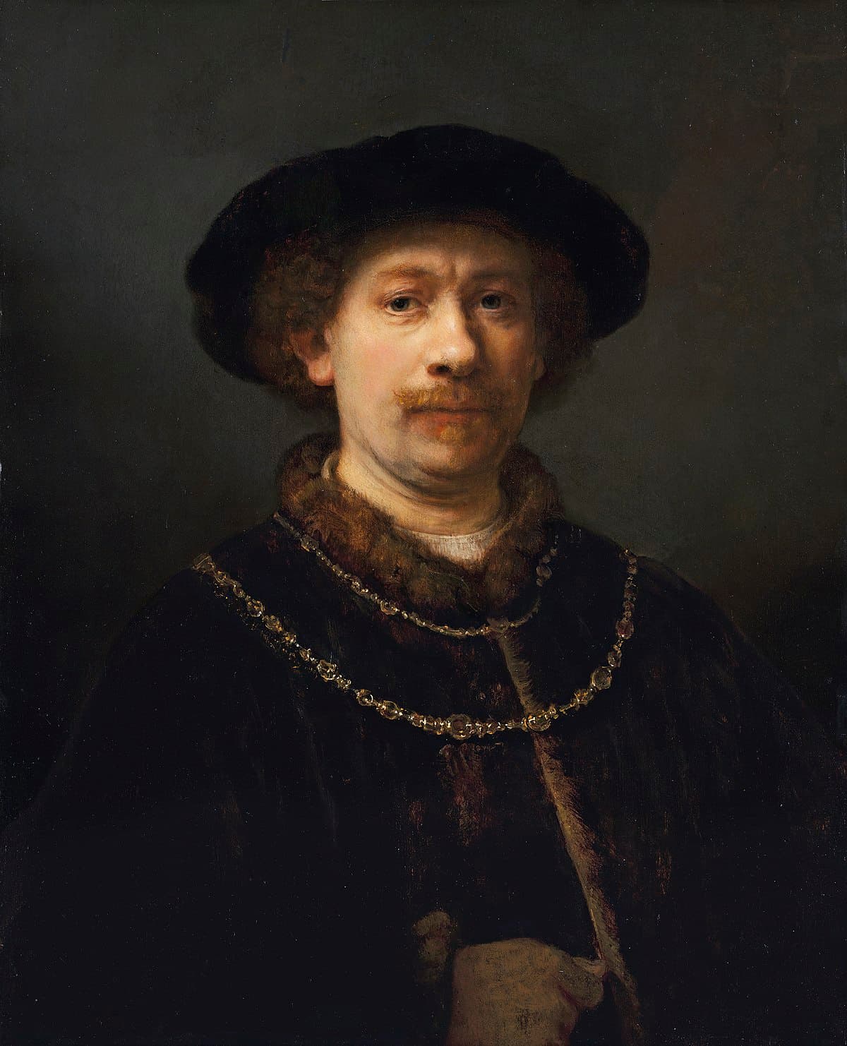 Self-portrait with hat by Rembrandt van Rijn