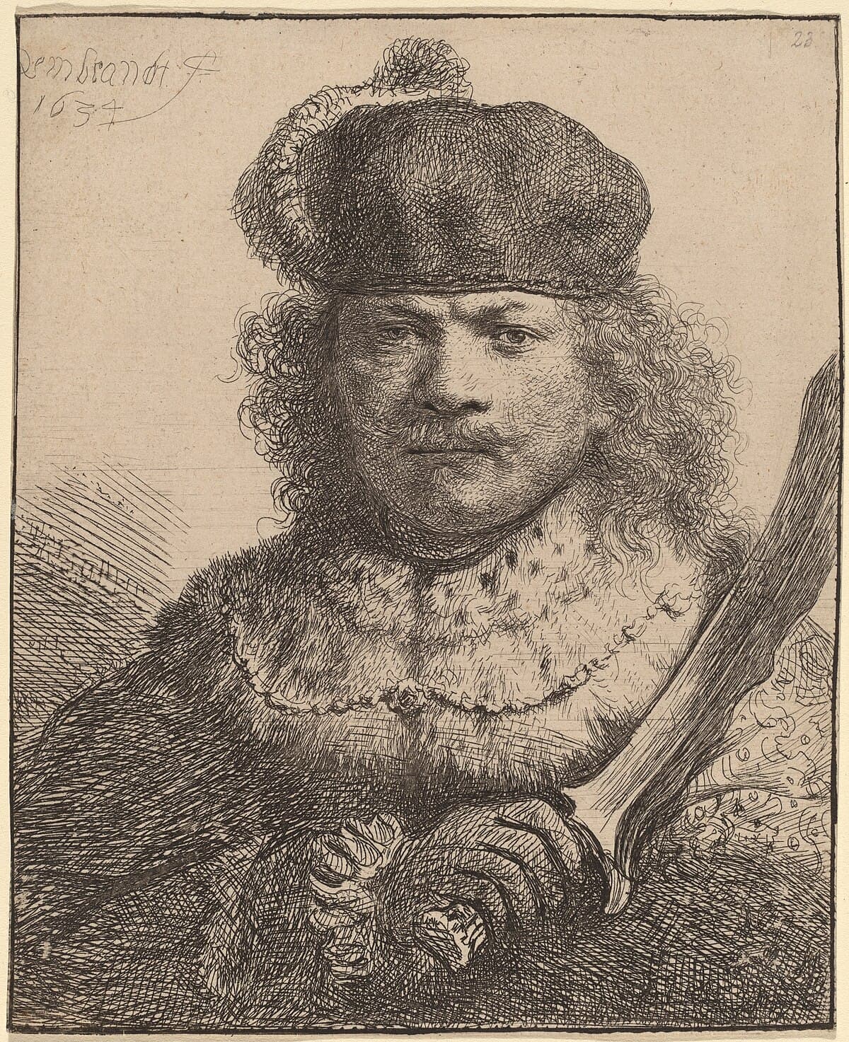 Self-portrait with raised sabre by Rembrandt van Rijn