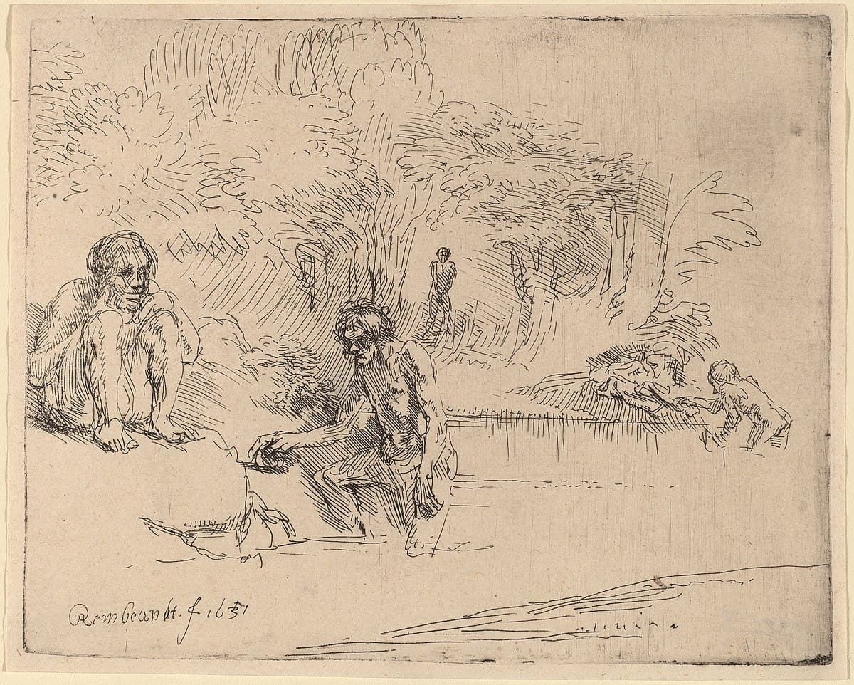The bathers by Rembrandt van Rijn