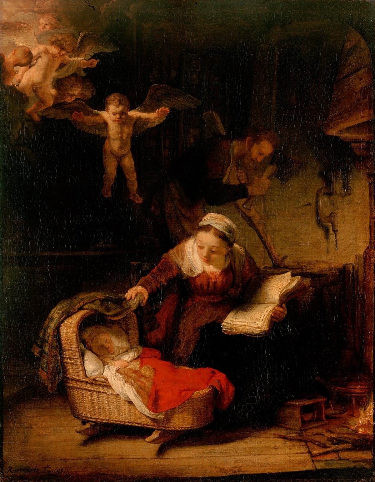 The Holy Family with a cat by Rembrandt van Rijn