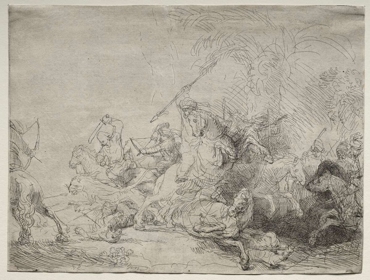 The large lion hunt by Rembrandt van Rijn