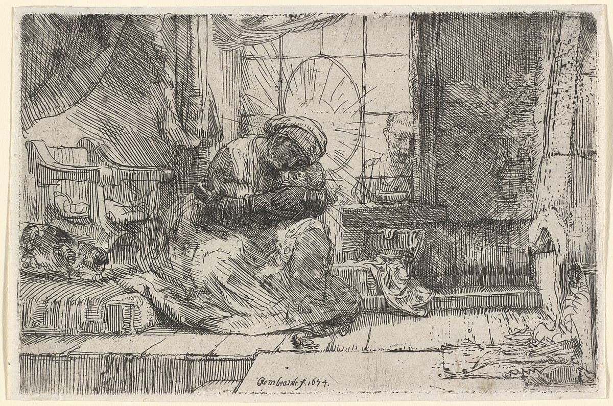 The Virgin and the child with the cat and snake by Rembrandt van Rijn