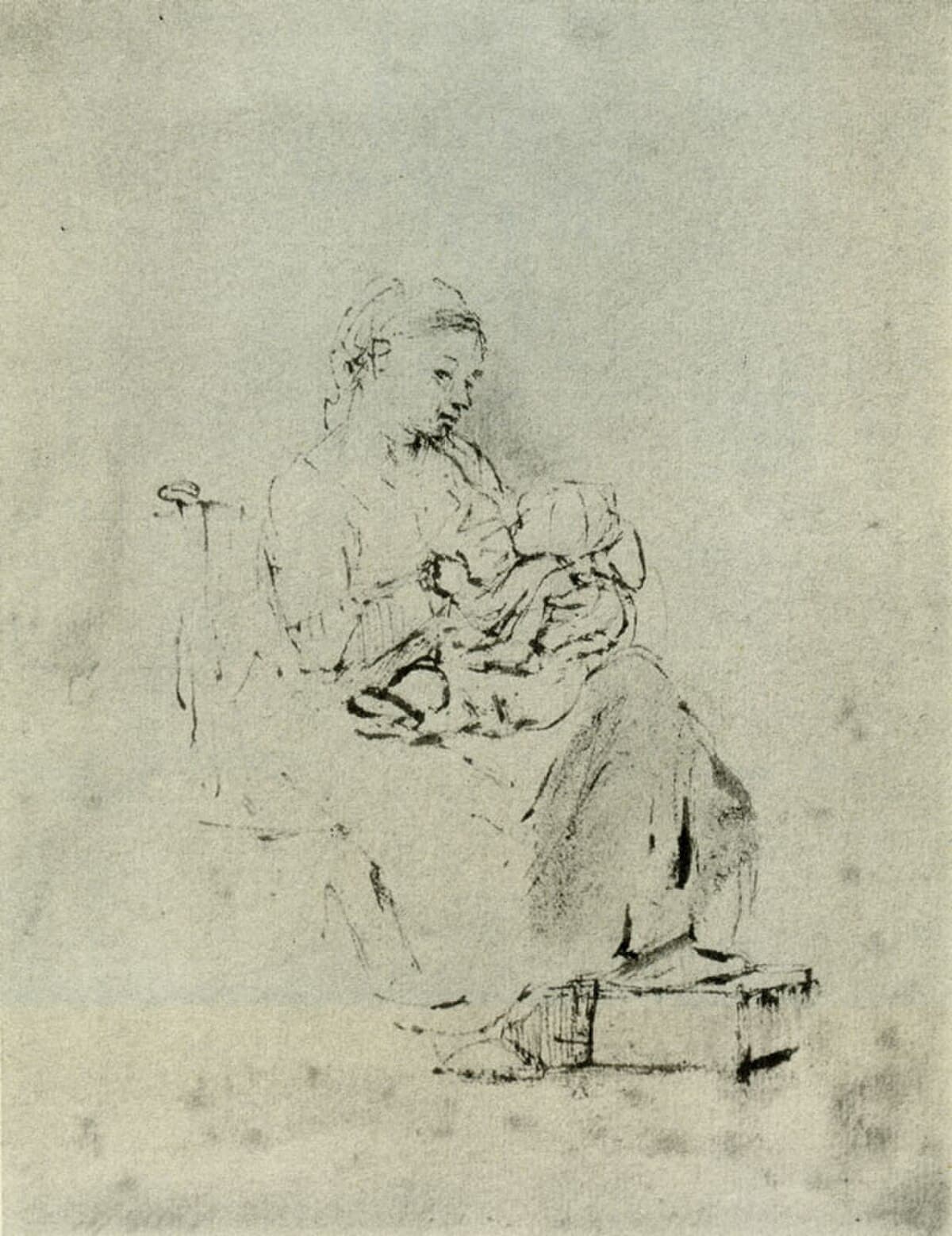Woman suckling a child by Rembrandt van Rijn