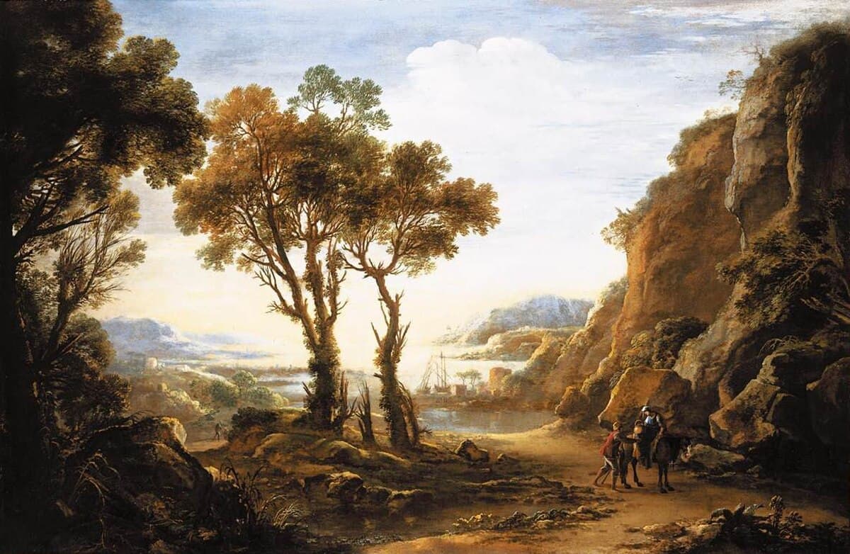 Evening Landscape by Salvator Rosa at Private Collection