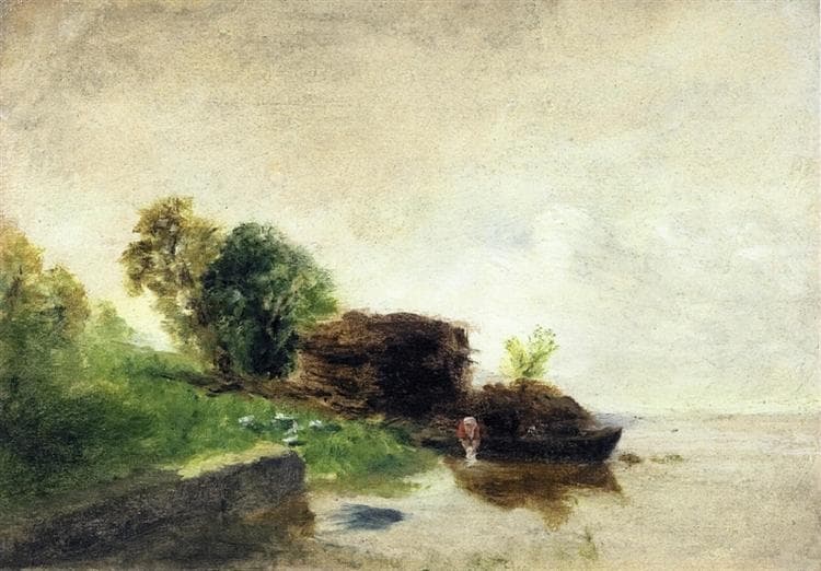 Laundress on the Banks of the River by Camille Pissarro