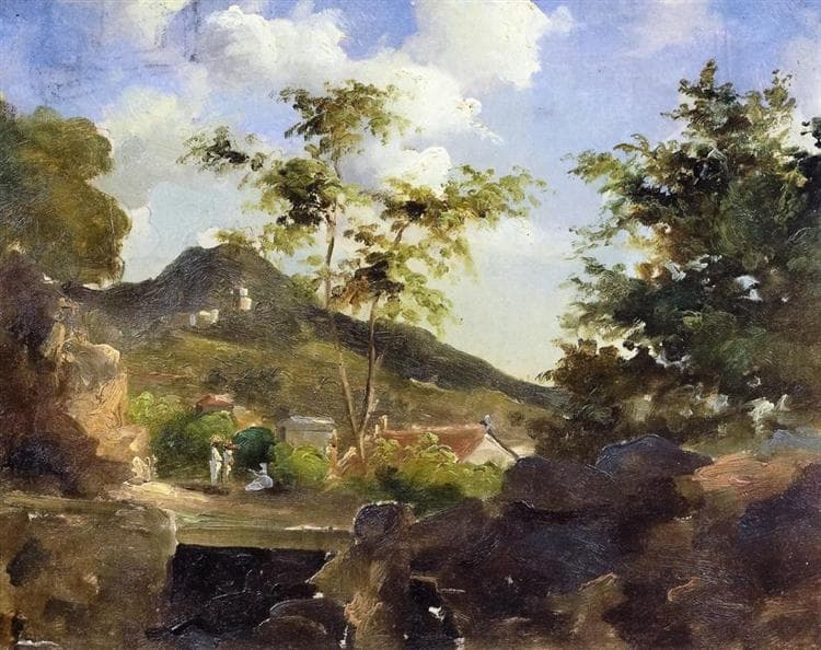 Village at the Foot of a Hill in Saint Thomas, Antilles by Camille Pissarro