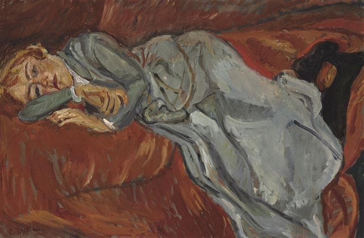 Woman reclining on a red divan by Chaim Soutine