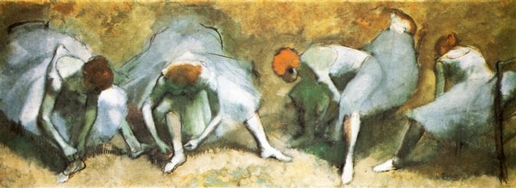 Dancers tying shoes by Edgar Degas