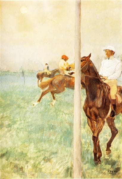 Jockeys before the Start with Flagpoll by Edgar Degas