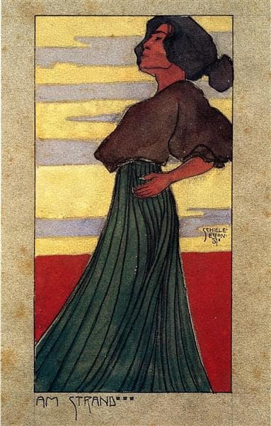 On the Beach, Moonlight by Egon Schiele