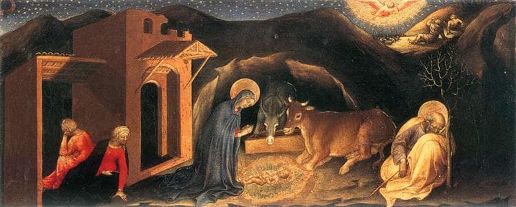 Adoration of the Magi Altarpiece, left hand predella panel depicting the Nativity by Gentile da Fabriano