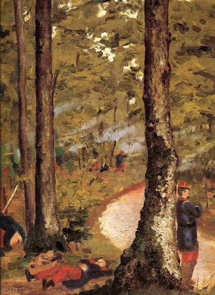Yerres, Soldiers in the Woods by Gustave Caillebotte at Private Collection