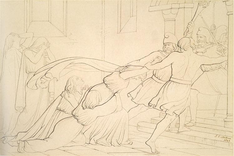 Elgiva seized byorder of Odo, Archbishop of Canterbury by John Everett Millais