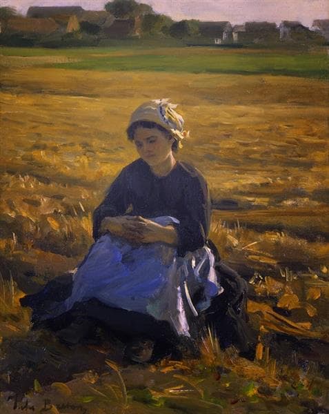 Small Gleaner Sitting in the Field by Jules Breton
