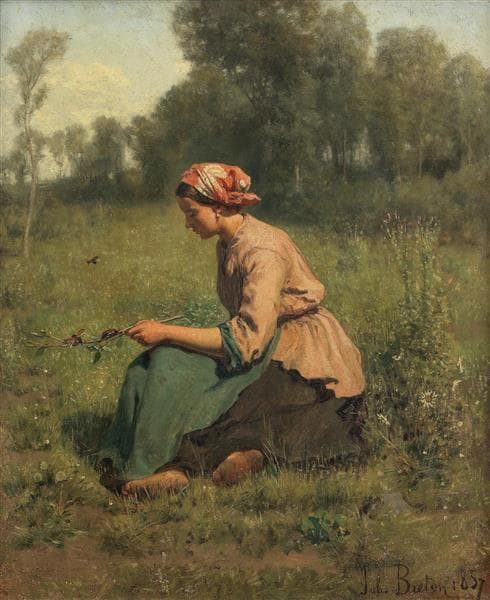 Young Peasant Woman Playing with Cockchafers by Jules Breton