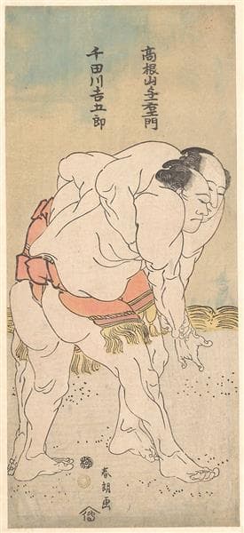 The Sumo Wrestlers Takaneyama Yoichiemon and Sendagawa Kichigorō by Katsushika Hokusai