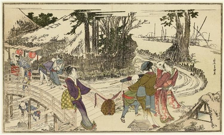 Women walking in a garden by Katsushika Hokusai at Guimet Museum, Paris