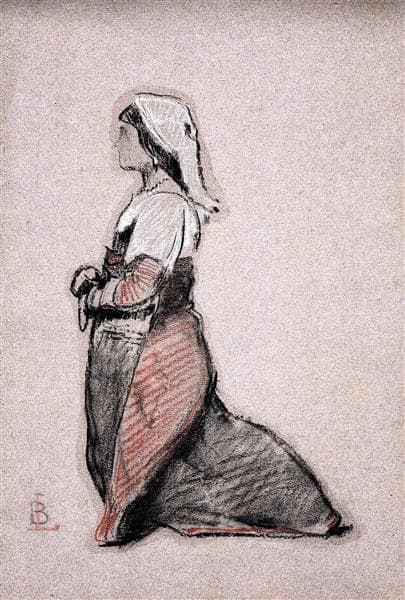 The kneeling girl in profile (study for the painting "Pilgrims at the foot of the statue of Saint Peter in the church of Saint Peter in Rome") by Léon Bonnat